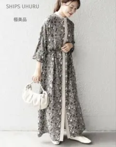 極美品【SHIPS別注】UHURUバンドカラーワンピース　オリーブ　M 完売品