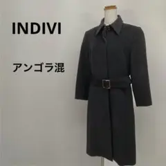 INDIVI インディヴィ ウールコート ロングコート ベルテッド アンゴラ