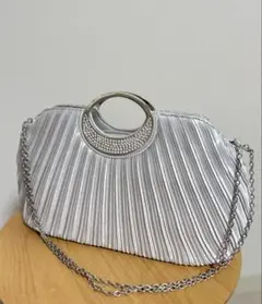 シルバー プリーツデザイン パーティーバッグ
