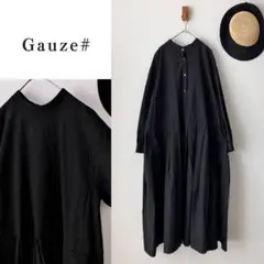 別注 Gauze# ガーゼ コットンスウィッチングギャザーワンピースドレス黒
