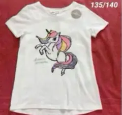 ☆新品☆トップス ユニコーン♡リバーシブルスパンコールTシャツ135/140④
