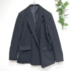 ユニクロ　ダブルジャケット　黒　レーヨン　テーラードカラー　背抜き　ストレッチ