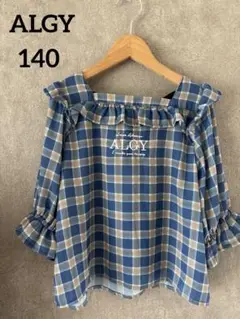 【未使用】ALGY　アルジー　バックリボンチェックシフォンシャツ　ブルー　140