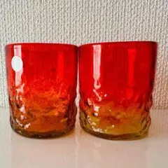 赤とオレンジのグラデーショングラス2個セット