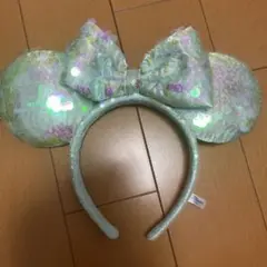 ディズニー ミントグリーン スパンコールカチューシャ リボン付き