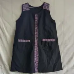 ノースリーブ黒エプロンドレス綿100%