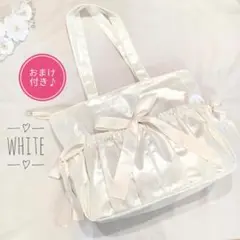 おまけ付き♡　痛バ　リボン　ホワイト　両面　トートバッグ　ポケット　バレエ