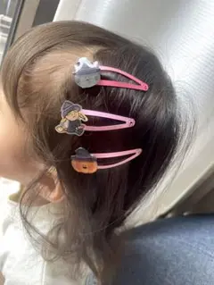 No.76 クロネコ　カボチャ　ハロウィン　キッズヘアピン　ぱっちんどめ