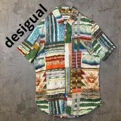 desigual　デシグアル　メンズ　半袖　オープンカラーシャツ　総柄　S