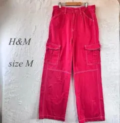 H&M カーゴパンツ サイズM 赤 白ステッチ 派手 ズボン ボトムス 757