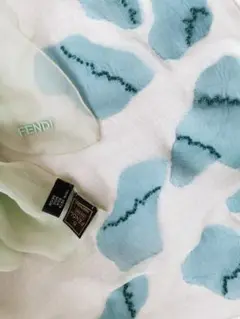 フェンディ ロータス葉上の露 ビーズ＆銀糸刺繍 シルクシフォンストール ショール