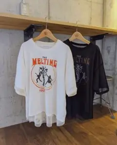 RODEO CROWNS ロックTシャツ&メッシュレイヤードセット オフホワイト