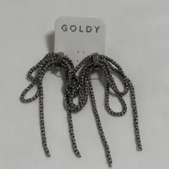 GOLDY レイヤード チェーン リボン ピアス シルバー