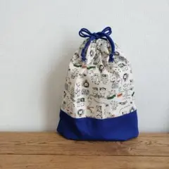 ハンドメイド☆　お着替え袋・体操着袋　HELLOカエル　ブルー
