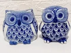 陶器製フクロウ置物2体セット 由布院