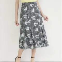 美品　インデックス　花柄　ロングスカート オフィスカジュアル　Mサイズ　グレー