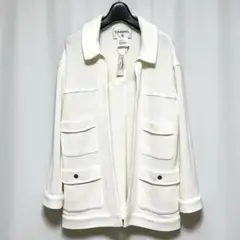 P43 シャネル ロング ニット ジャケット ココボタン コットン 38