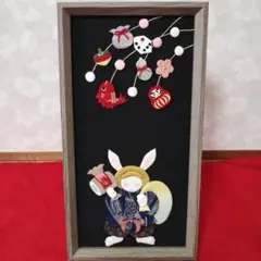独楽を回すうさぎと独楽うさぎ（２）・押し絵・古布・縮緬細工・タペストリー Amazon.co.jp: 古布27縮緬 押し絵タペストリー うさぎと短冊朝顔