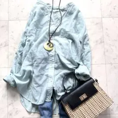 美品 ヤヌーク コットンリネンシャツ ミントグリーン シアー ゆったり