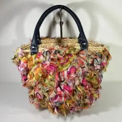 美品 セルプイマリー ハンドメイド スカーフ かごバッグ ハンドバッグ