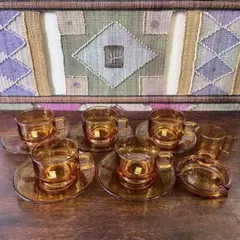 【レトロ】ガラス ティーセット 5客セット 灰皿 ミルクピッチャー 付き