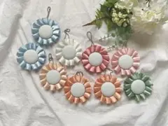 カラフルリボンロゼット お絵描きロゼット キーホルダー9個セット