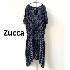 【美品】zuccaズッカ ドット 変形 ワンピース 水玉 ネイビー 紺 M