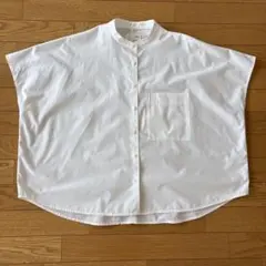 HUIS オーガニックコットンバンドカラー半袖ワイドブラウス