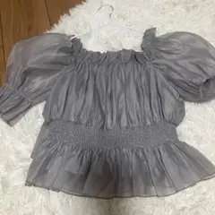 グレー パフスリーブ ブラウス