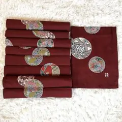 未使用　座布団カバー　てまり柄　人間国宝　芹沢銈介　9枚組　55×59 えんじ色