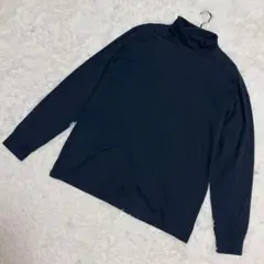 LAND'S END タートルネックtシャツ コットン　シンプル　ネイビー（L）