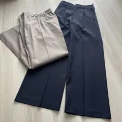 ベージュ、ネイビーパンツセット