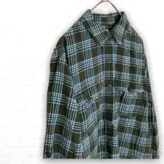 【L】UNIQLO ユニクロ チュニック チェック 袖ロールアップ カーキ