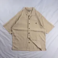 ビンテージ古着 90s シルク 開襟 刺繍 立体 チェック イエロー 総柄シャツ