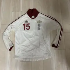 早稲田大学サッカーサークル ユニフォーム上のみ Mサイズ エンジ/ホワイト