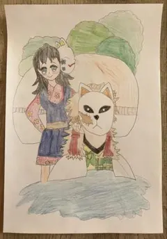 子供の描いた絵★鬼滅の刃　錆兎・真菰