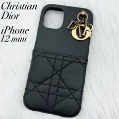 ディオール iPhone12mini ケース カナージュ ラムスキン ブラック