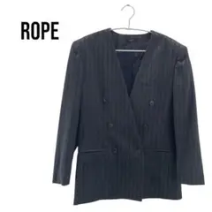 ロペROPE ダブルポケット ストライプ ノーカラー ジャケット個性派 メンズM