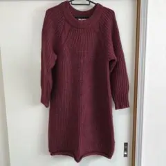 ニットワンピース ロングワンピース ボルドー 赤 レッド レディース 冬服