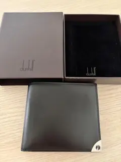 <箱付き新品>本物保証⭐️dunhill 黒レザー 二つ折り財布/未使用