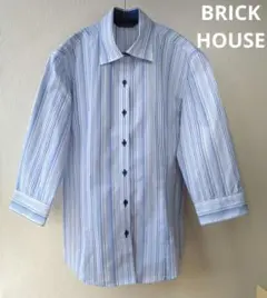 BRICK HOUSE 七分袖 ブラウス 形態安定シャツ 水色ストライプ М