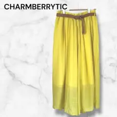 ワイドパンツ　イエロー　Ｌ　ベルト付き　チャームベリティック