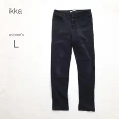 【ikka】イッカ チノパン 黒 テーパード スリム 細見え 大きいサイズ【L】