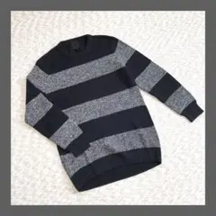 H＆M◆ メンズ ニットセーター（M)　ボーダー　ネイビー×グレー