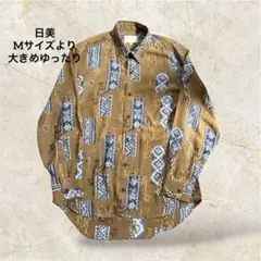 柄シャツメンズ 長袖 M古着 総柄 ヴィンテージ 昭和 レトロ 一点物