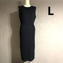 極美品 ユニクロ プリーツワンピース/ノースリーブ ブラック L
