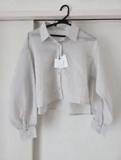 新品 シースルー ブラウス ショート丈 ストライプ