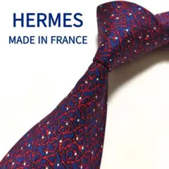 【美品】HERMES(エルメス) ネイビー レッド 植物柄 総柄【フランス製】