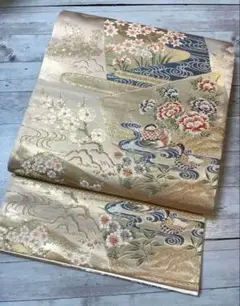正絹 唐織 六通柄袋帯 ヱ霞色紙花文様 上品な薄桃色 金糸 新品未使用品