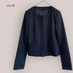 ✨美品✨ノーカラージャケット　ツイード　ネイビー　オフィス　フォーマル